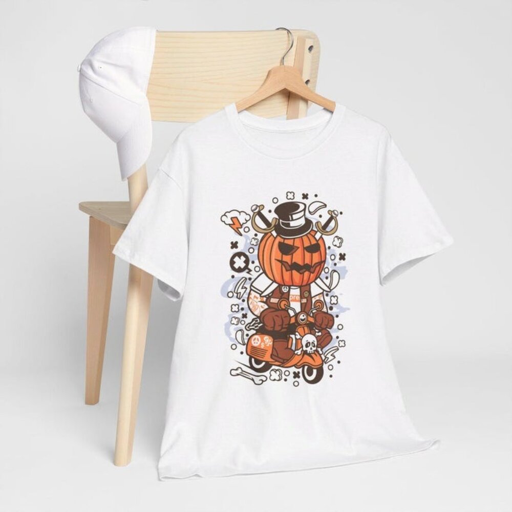 Pumpkin Scooter T-Shirt - Spooky Cute Halloween Tee, Fall Festival Shirt
